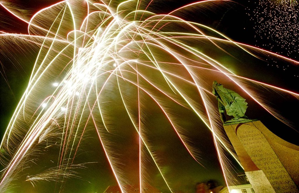 Travel Photography, New Year's fireowrks in Reykjavík, Iceland at Hallgrímskirkja